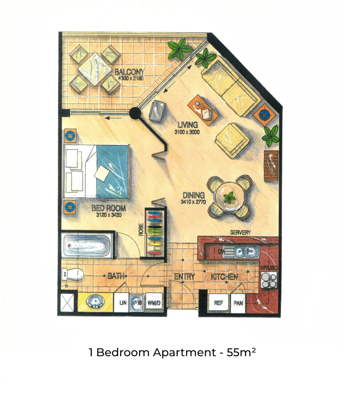 plan 1 bedroom 2